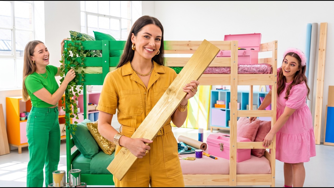 EIN ETAGENBETT F&Uuml;R DREI | 24 Stunden Einfarbige Challenge! DIY-Hacks f&uuml;r geheime Zimmer von 123 GO!