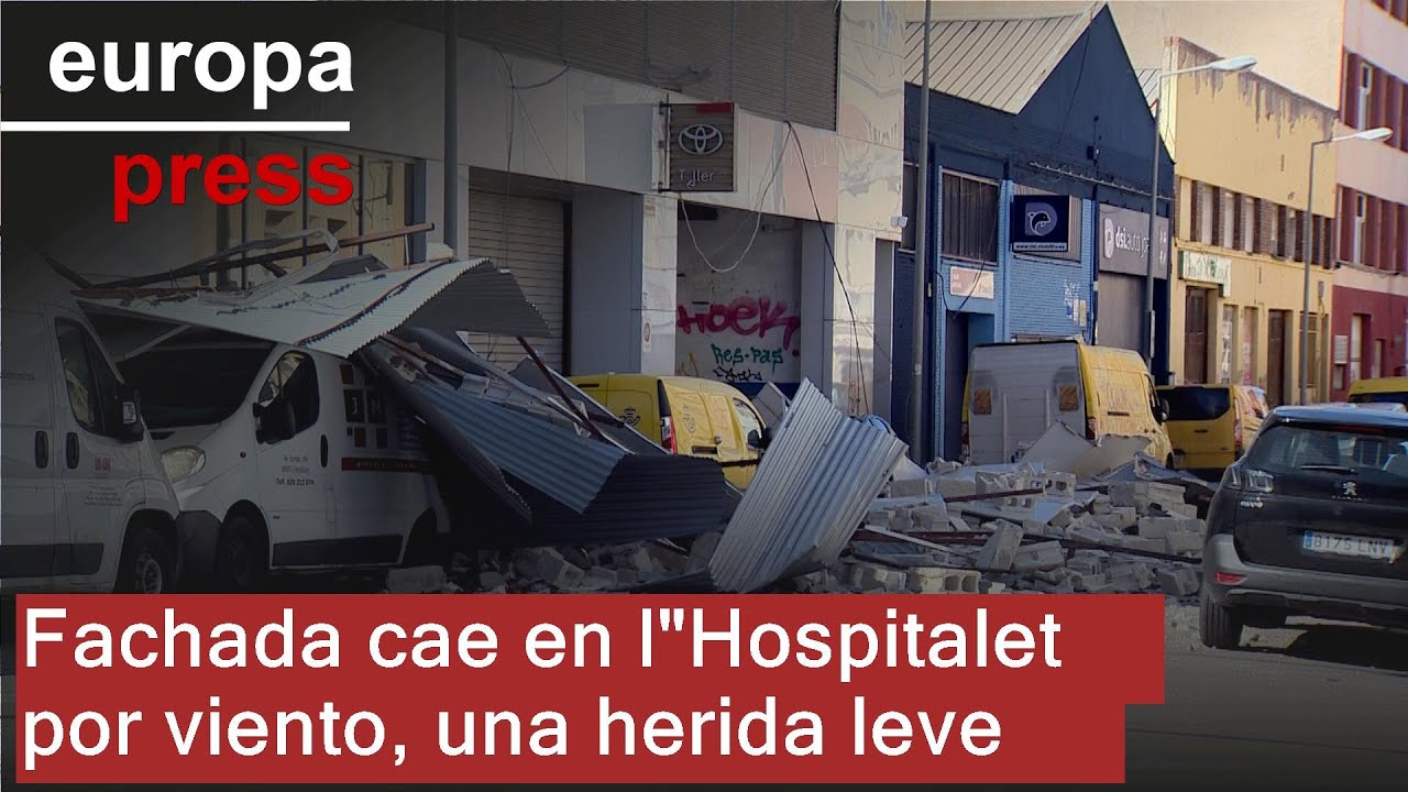 Una fachada cae en l’Hospitalet por el fuerte viento en Catalunya y deja una herida leve