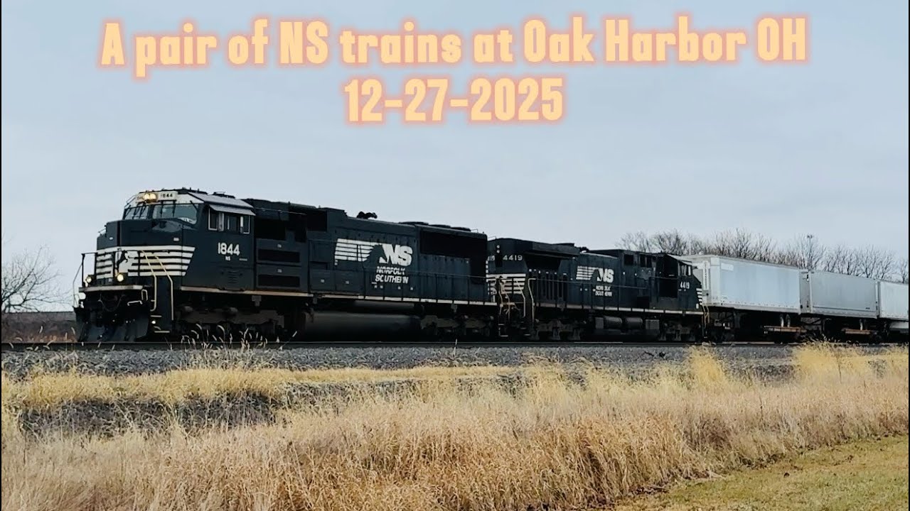A pair of Norfolk Southern trains at Oak Harbor OH. 12-27-2025