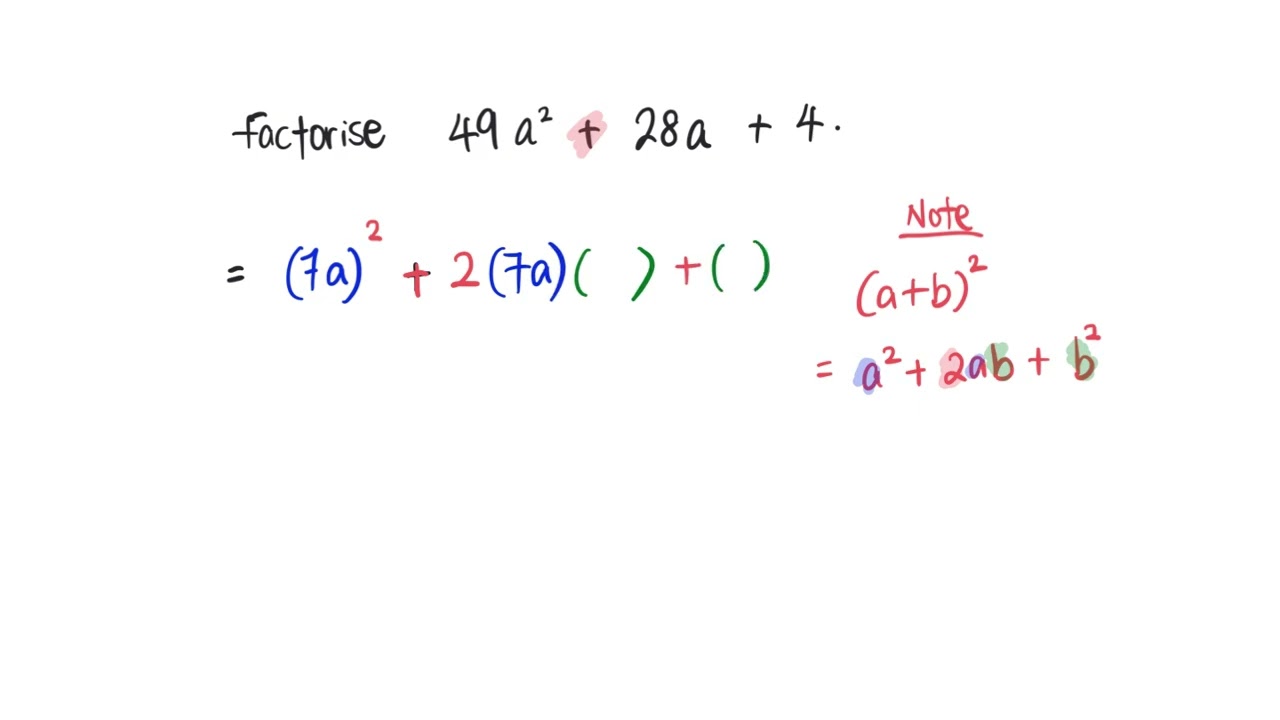 [Factorisation of Quadratic Expressions by Special Product] 49a^2 + 28a + 4