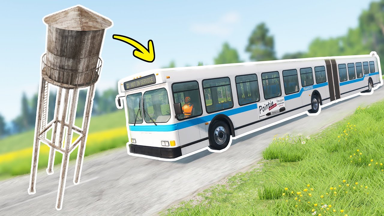 Cars vs Water Tower (topple over ) – BeamNG.Drive