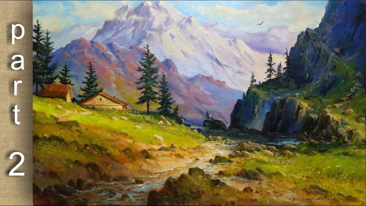 #57 Весенний ГОРНЫЙ ПЕЙЗАЖ маслом ЧАСТЬ 2. Как нарисовать горы | Mountain Landscape Oil Painting