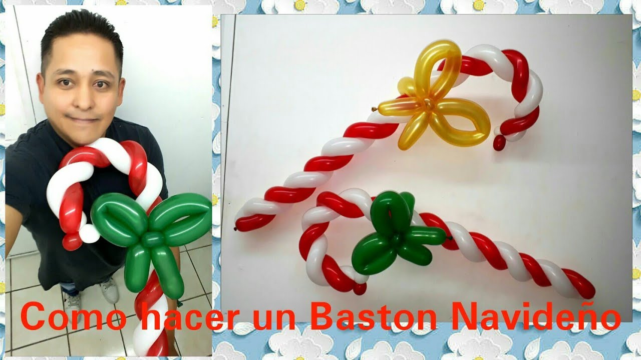 Como hacer un Bastón Navideño con Globos Largos, Globoflexia Fácil Paso a Paso tutorial