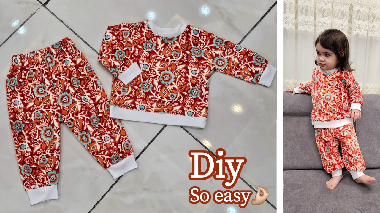 2-3 year Baby tracksuit cutting and stitching | easy tracksuit for sewing 》آموزش لباس  راحتی بچگانه