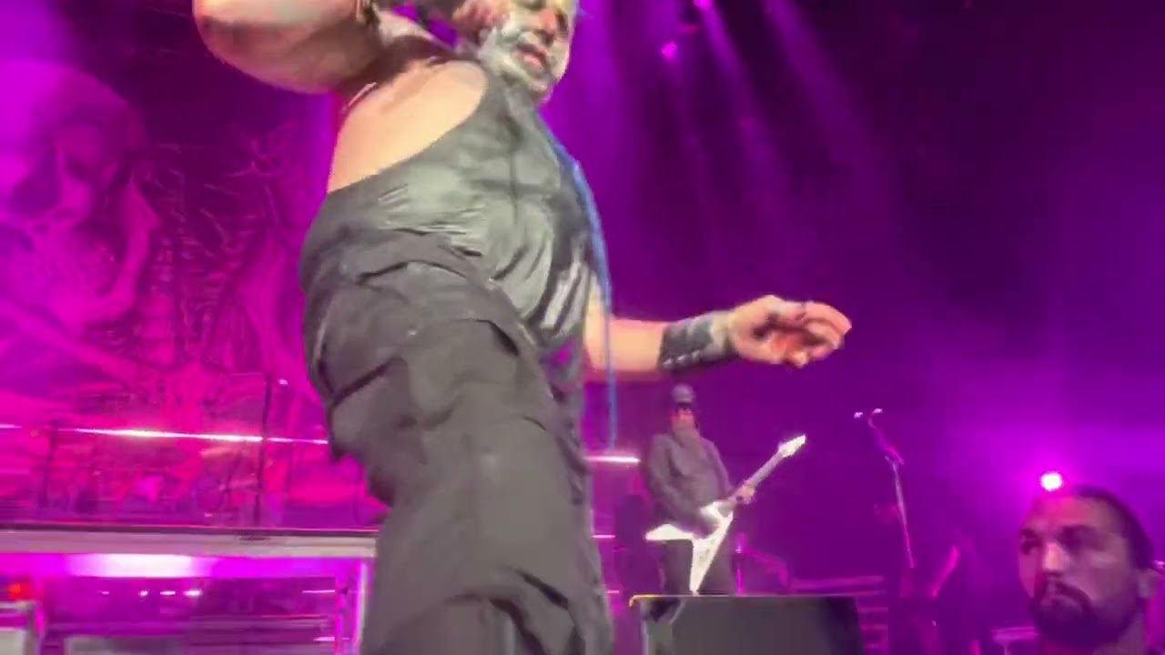 Mudvayne&rsquo;s Chad Gray Falls onto Rail During Not Falling - Closeup View