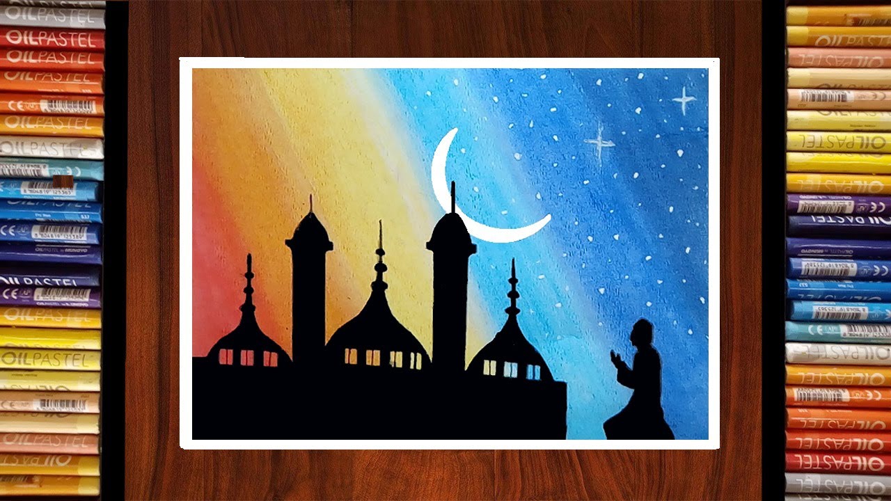 Easy Ramadan Mubarak Drawing | Easy Eid Mubarak Drawing 2020 | Oil Pastel Drawing | For Beginners