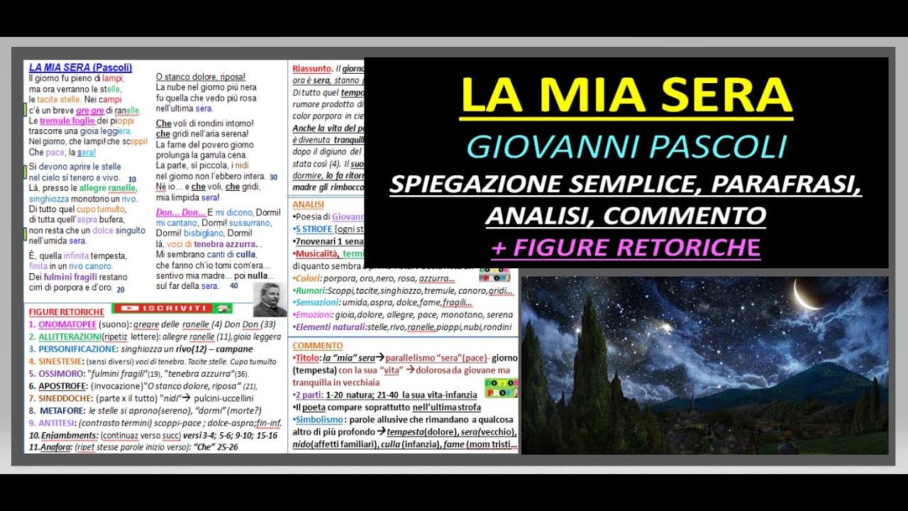 LA MIA SERA -Giovanni Pascoli -spiegazione semplice, parafrasi, analisi, commento, figure retoriche