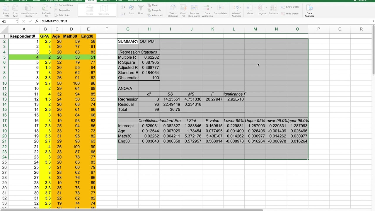 Regression Using Excel Analysis
