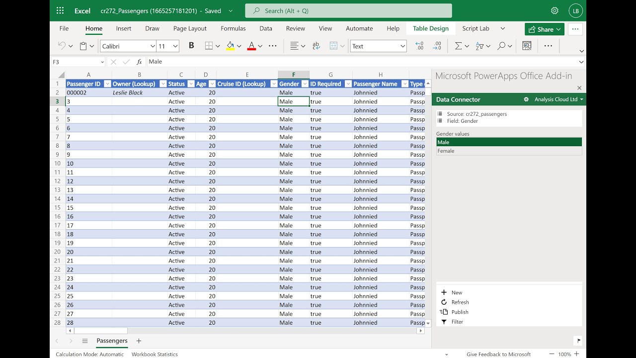 Редактирование таблиц Dataverse с помощью Excel