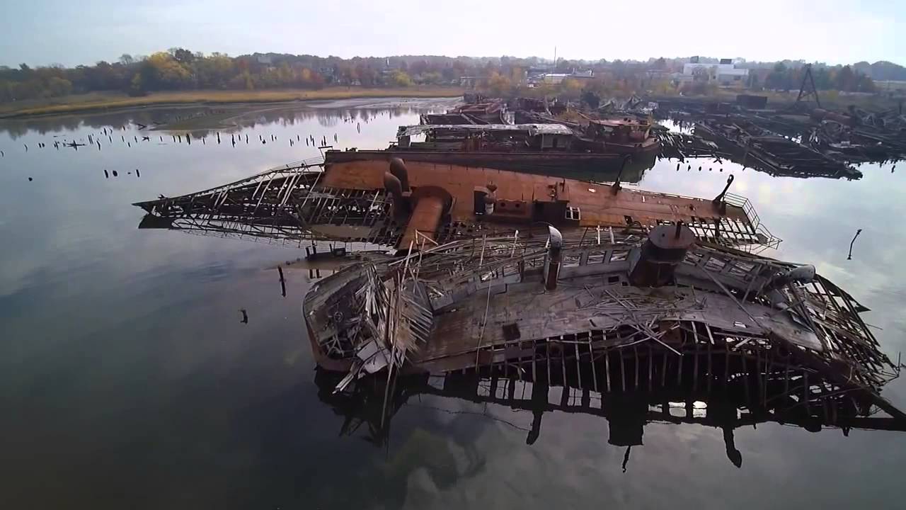 Drone view of abandoned ship graveyard off N.J. coast