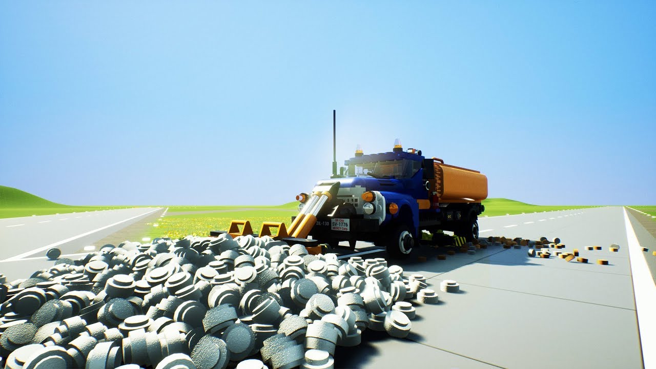 Lego Mines And Snow In Road Against Car Crashes | Brick Rigs