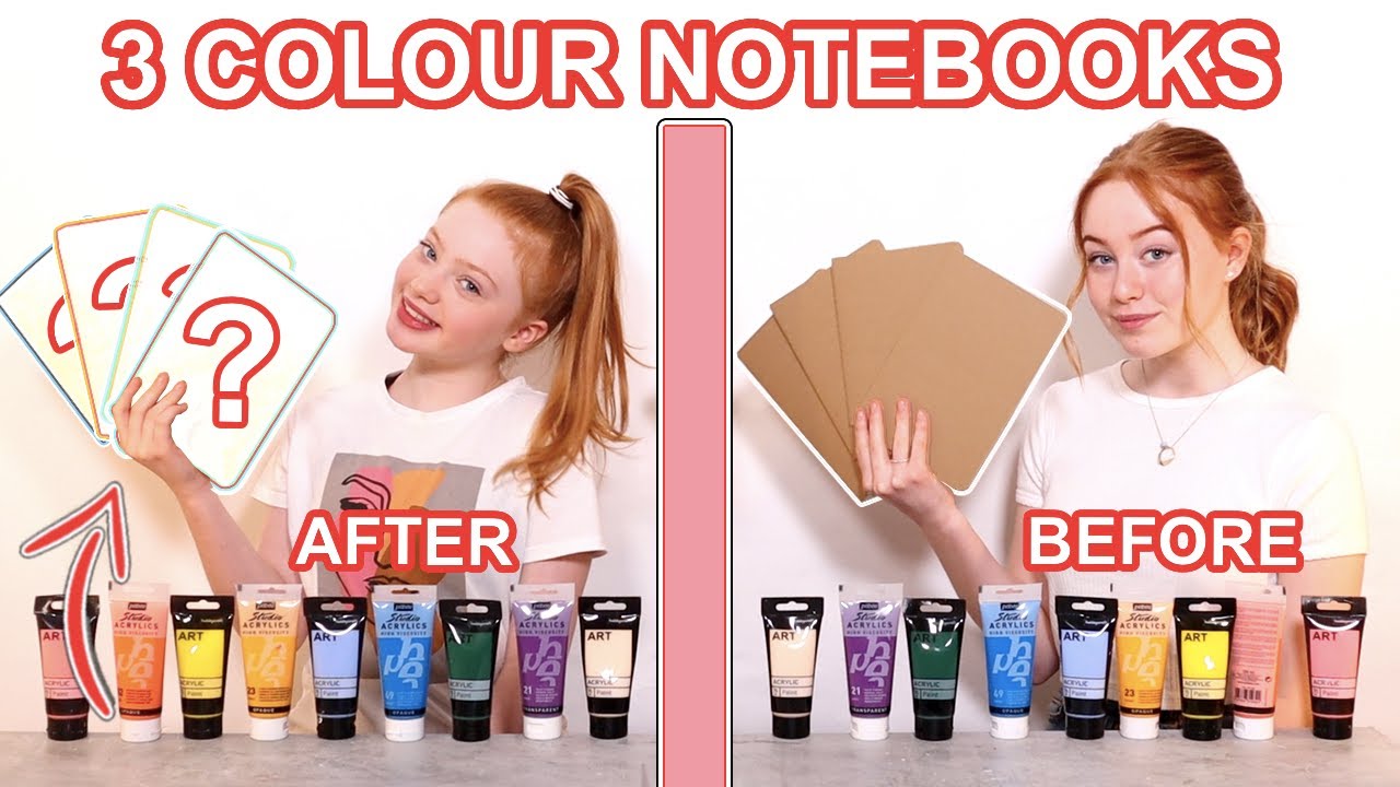 TWIN TELEPATHY 3 COLOR PAINT DIY SCHOOL NOTEBOOKS *Custom Journal Makeover Challenge Ruby and Raylee