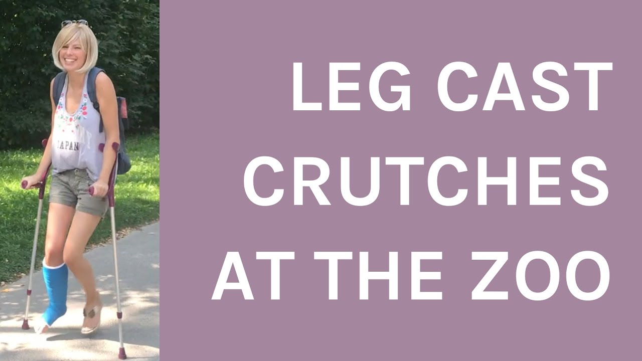 At the zoo with leg cast and crutches (blue slc)