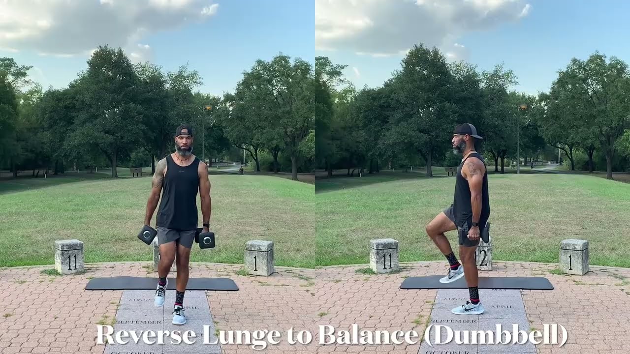Reverse Lunge to Balance (Dumbbell) - Mind2Body2Life