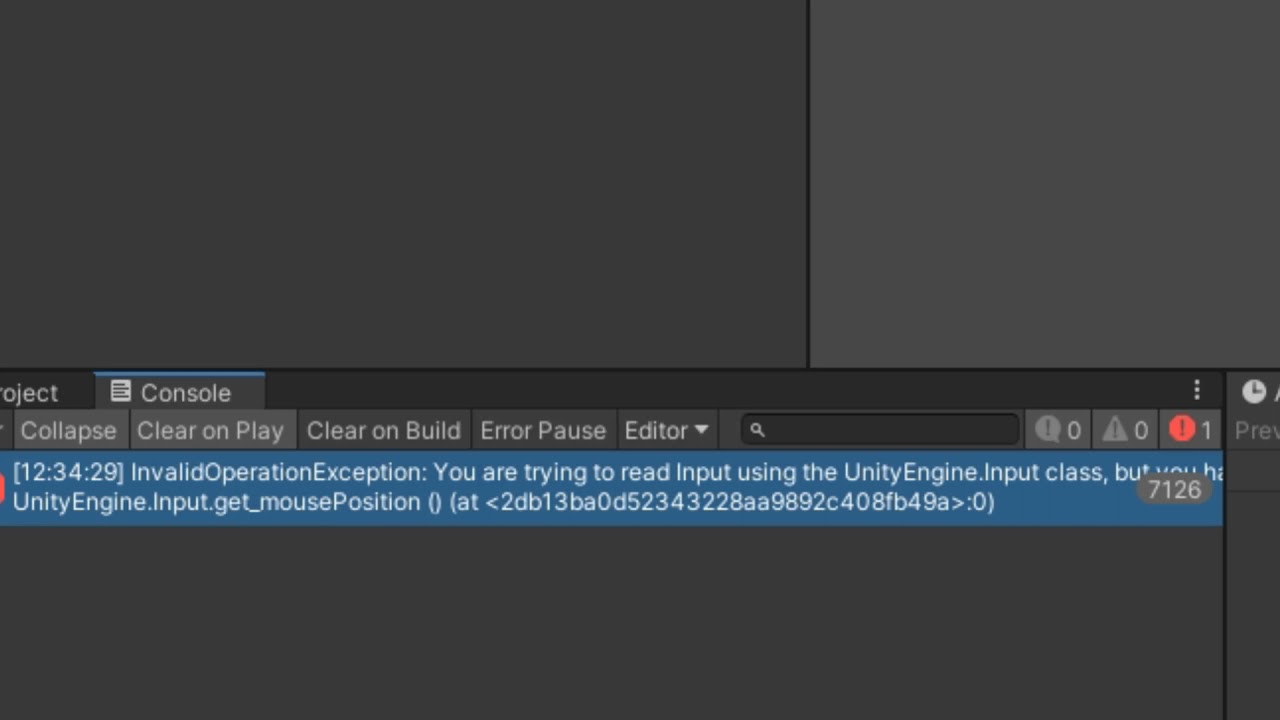 Как исправить ошибку Unity: вы пытаетесь прочитать входные данные с помощью UnityEngine.Input...