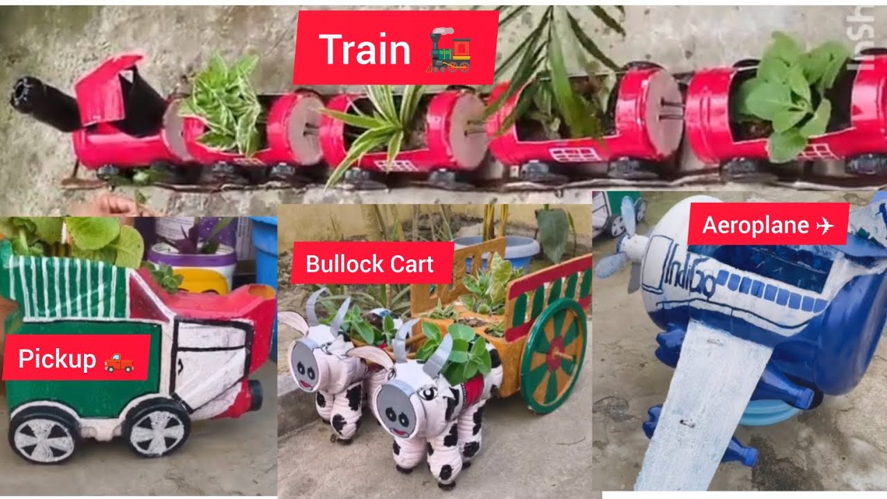 #घर में बेकार कबाड़ कोuseकरके गार्डेनdecorationके लिए बनाएbest uniquecraft Train🚂. pickup🛻.🐂 cart.✈️