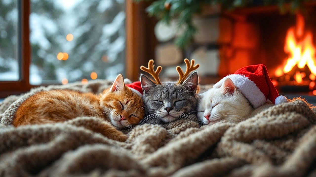 Crackling Fireplace & Sleeping Cat – Deep Winter Peace with Soothing ASMR Sounds