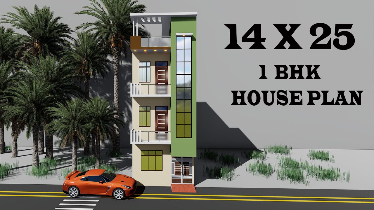 14 BY 25 HOUSE PLAN , 14*25 HOUSE ELEVATION , 15X25 1 BHK HOUSE PLAN
