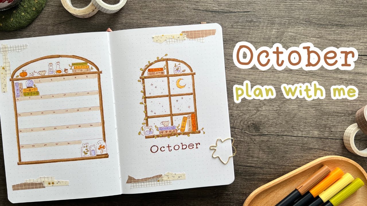 PLAN WITH ME | October 2024 Bullet Journal Setup | Witch Library Theme 🔮 (Cozy music | No talking)