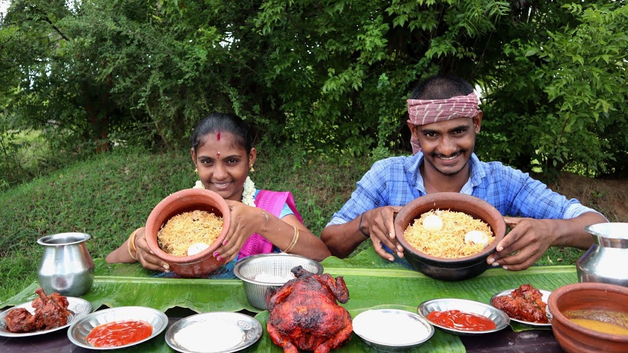 Wow😱Full grilled chicken and pot biryani with chicken lollipop eating show