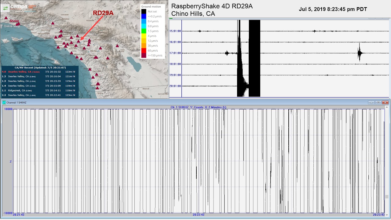 7.1 Ridgecrest * 5.0 foreshock 07/05/19 - RaspberryShake  Seismograph - Chino  Hills, CA
