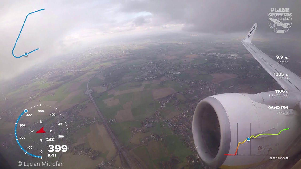 Ryanair Boeing 738 - Take Off Charleroi (Bruxelles). GoPro telemetry