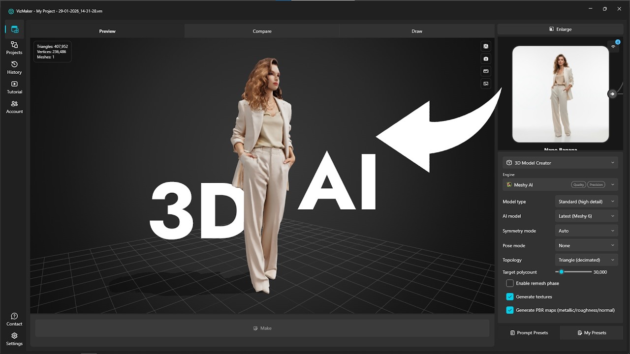 Generate 3d models in 1 click [VizMaker]