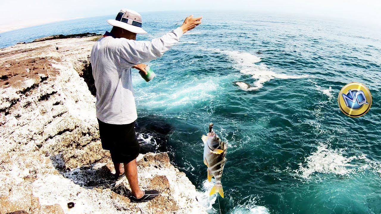 Pescando en la orilla del Mar con cangrejos y Línea de mano - 4K