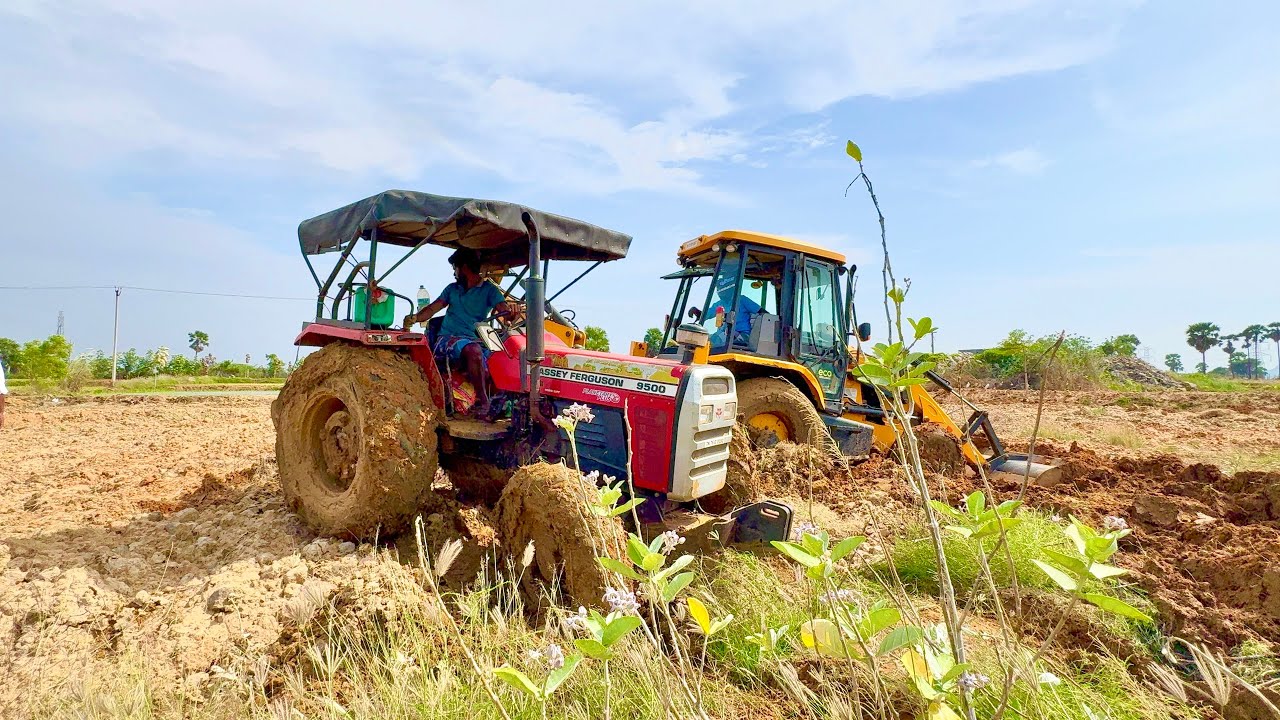 MASSEY FERGUSON 9500 JCB BACKHOE 3DX LOADER TRACTOR STUCK IN MUD 😱JCB RECOVERY FULL VIDEO #jcb 