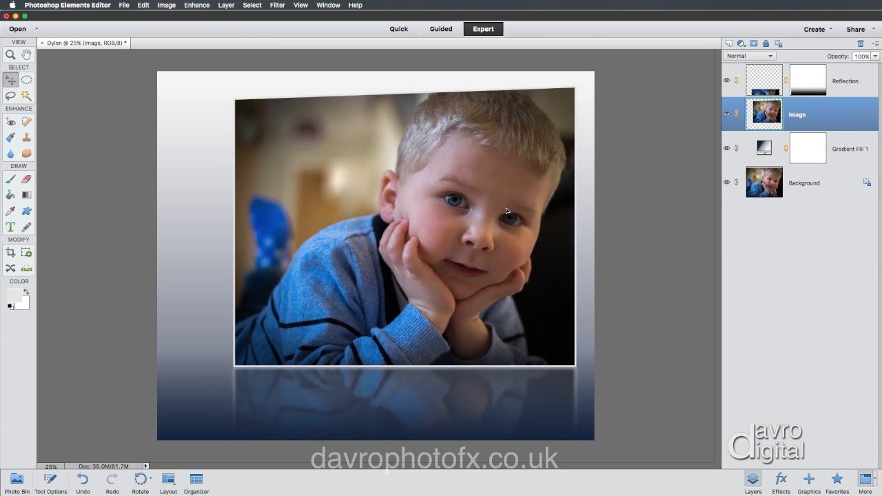 Создание отражения в Photoshop Elements