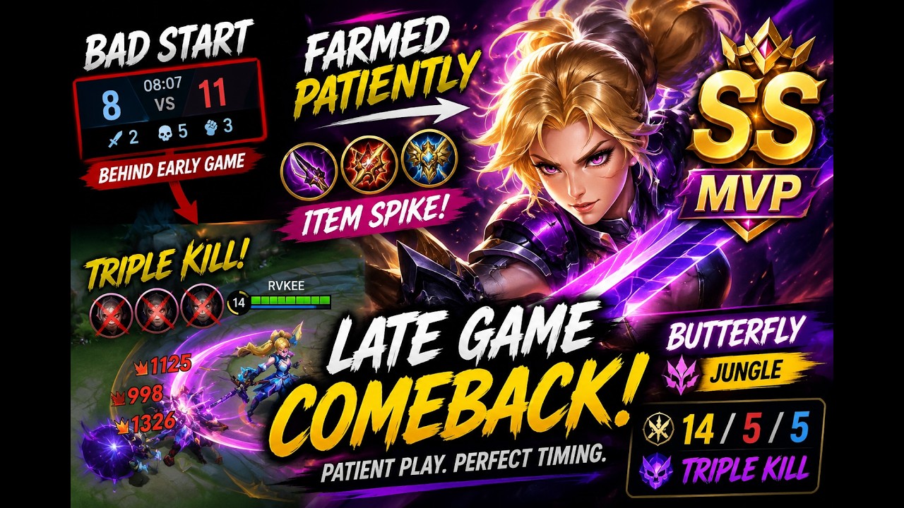 From Feeding to SS MVP 😳 Butterfly Late Game Carry | Triple Kill Comeback