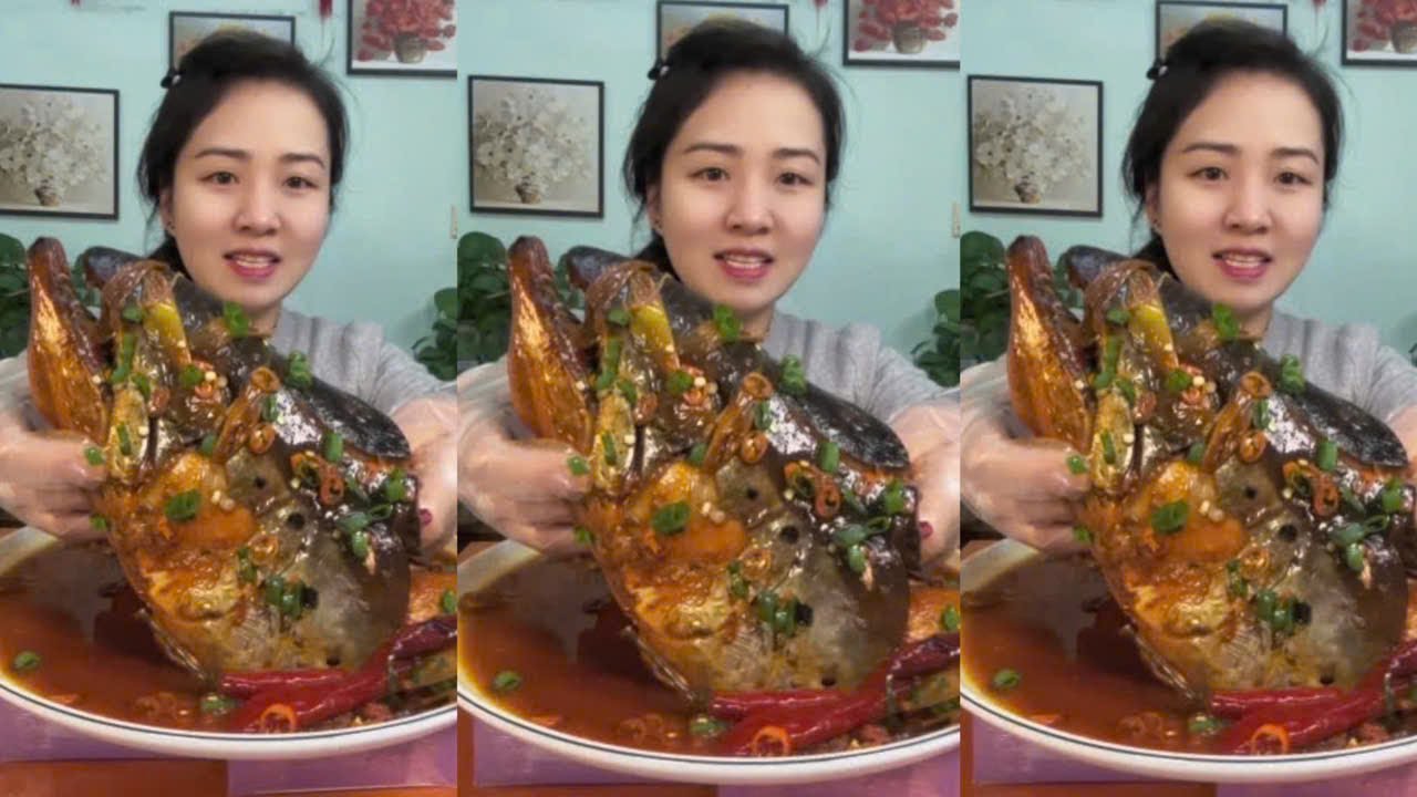Mukbang Yang Zai Food | Eating fish head has a lot of fat and meat and crispy bones 😋