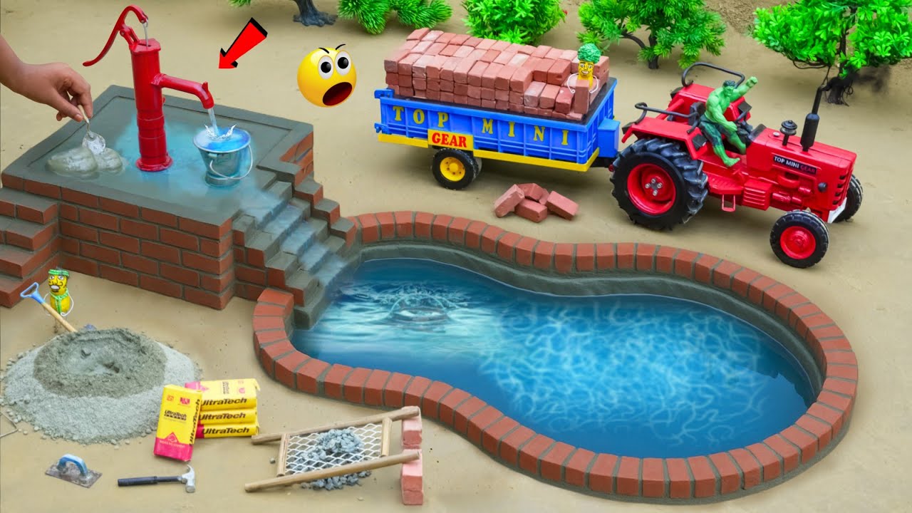 DIY Mini Tractor | Real Hand Pump Construction using Bricks & Cement | village life | @topminigear