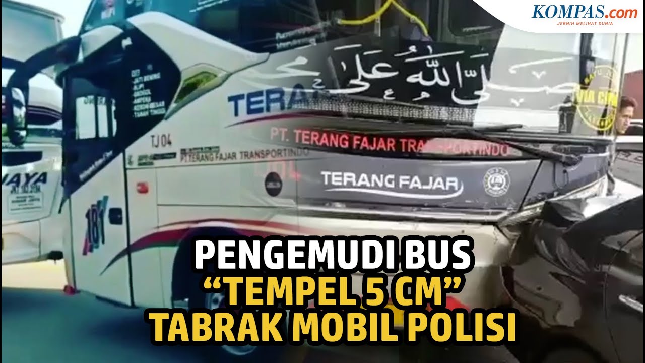 Bercanda dengan Maut, Pengemudi Bus Ugal-ugalan Ini Kecelakaan dan Tabrak Mobil Polisi