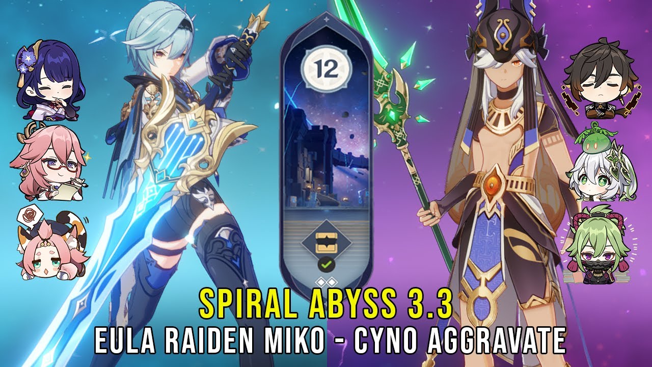 C0 Eula Raiden Miko and C1 Cyno Aggravate - Genshin Impact Abyss 3.3 - Floor 12 9 Stars