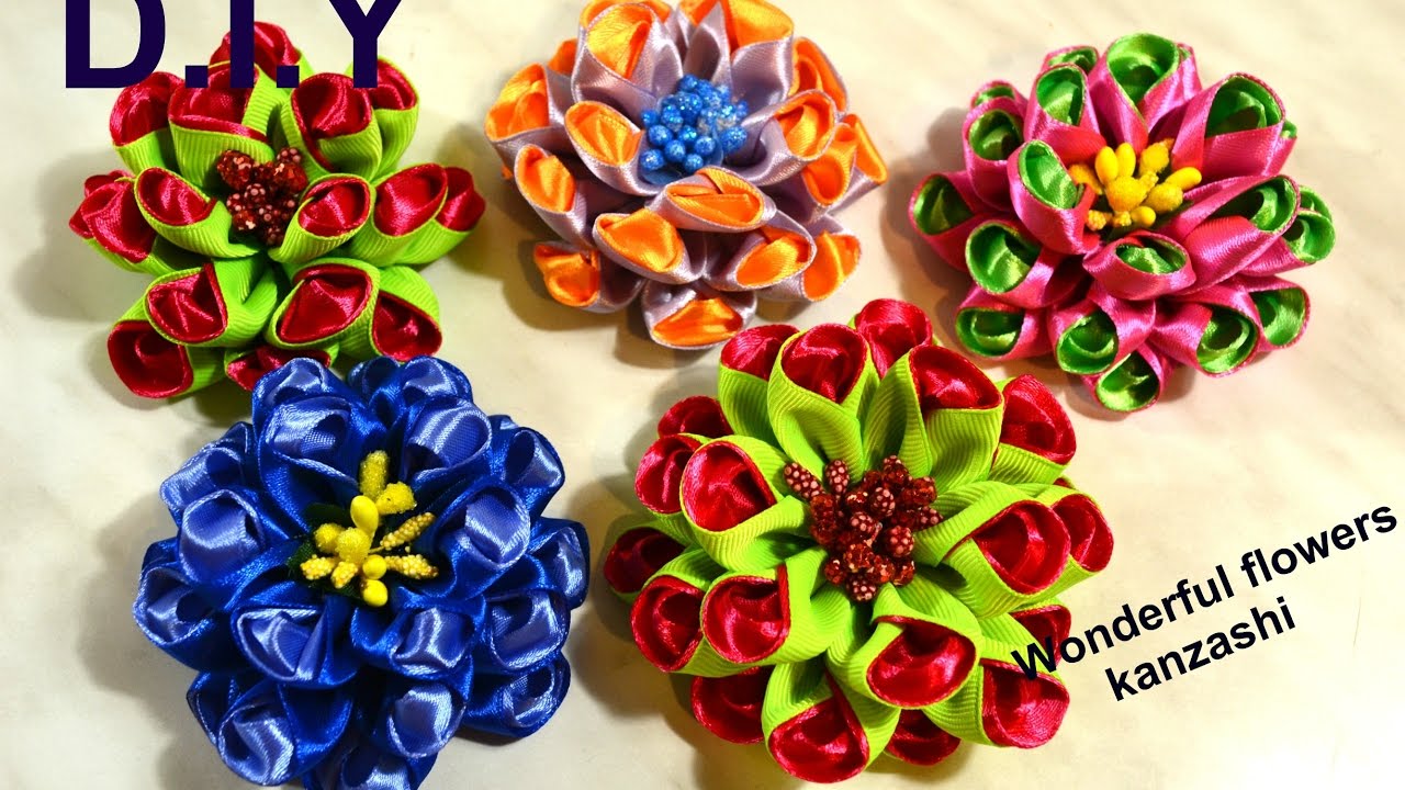Wonderful Flowers Kanzashi/Цветы из лент своими руками/Новый лепесток/D.I.Y