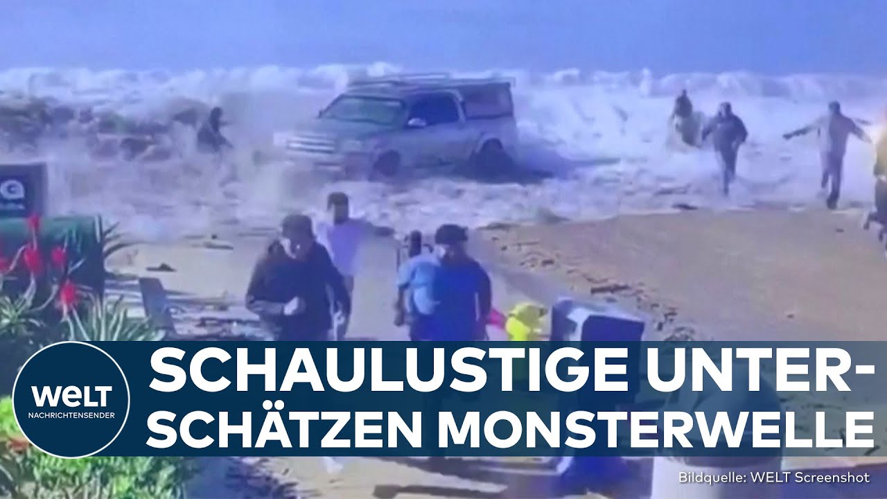 KALIFORNIEN: Trotz dringlicher Wetterwarnung! Schaulustige werden von Riesenwelle mitgerissen