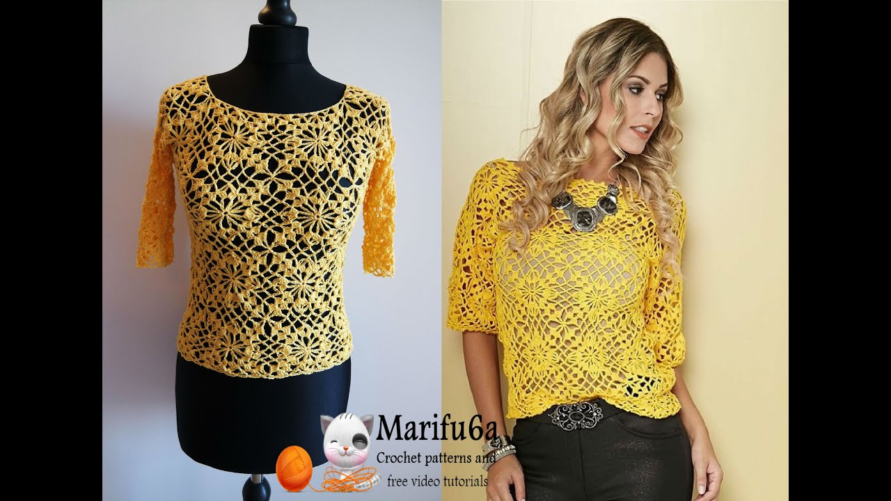 How to crochet yellow top blouse all sizes by marifu6a