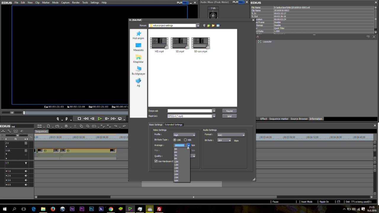 Edius 7 HD Export Ayarları