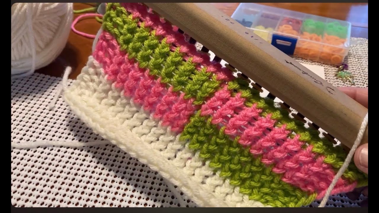 Loom Knit Intarsia Checkered Blocks