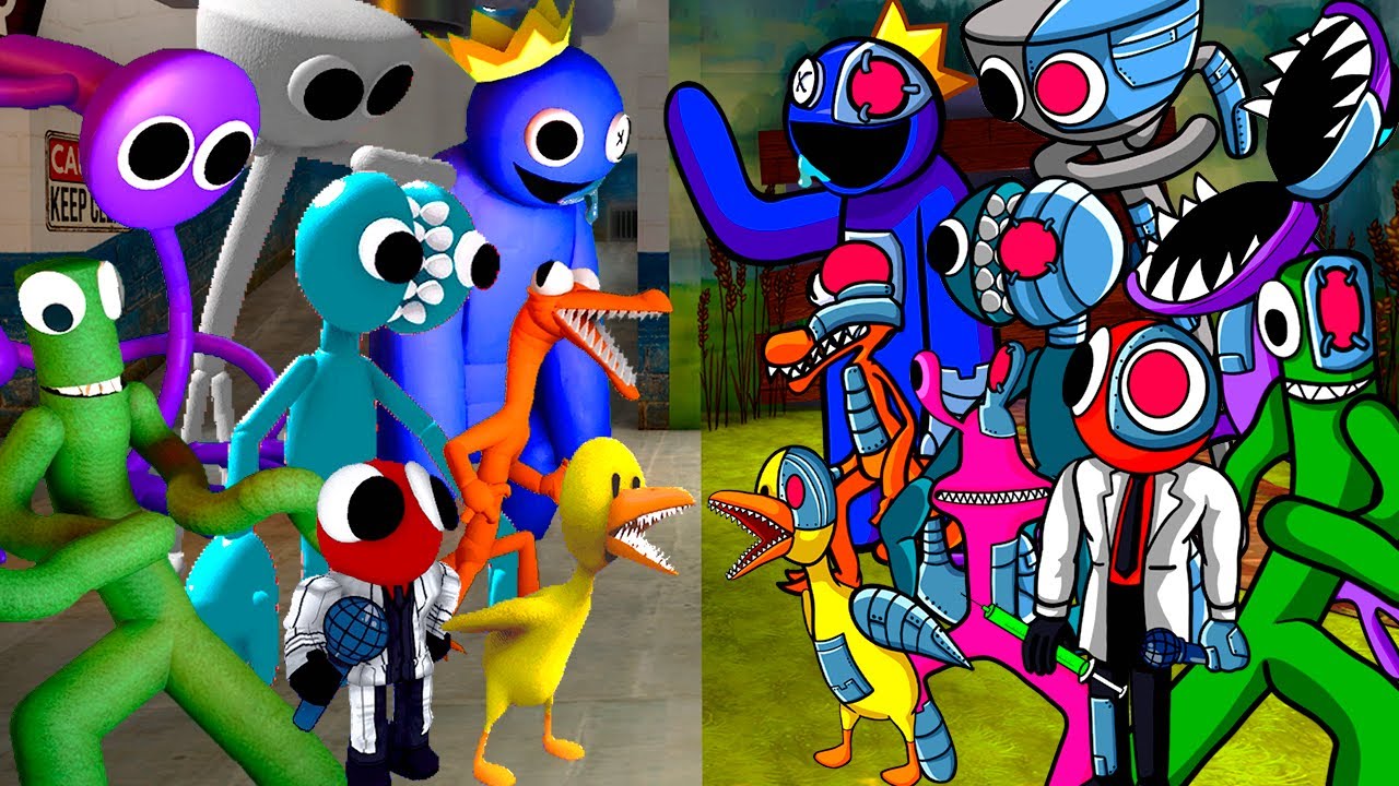 FNF Different Survivor Rainbow Friends VS All 3D Rainbow Friends | Friday Night Funkin Mod Roblox