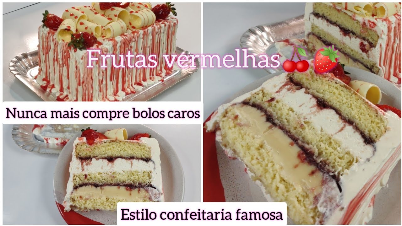 UM DOS MAIS VENDIDOS EM CONFEITEIRA FAMOSA/BOLO DE FRUTAS VERMELHAS nunca mais paguei caro no bolo🍓🍒