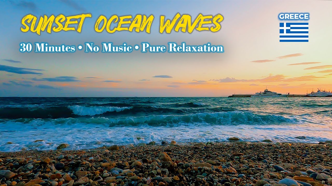 Sunset Ocean Waves on Rocky Shore | 30 Minutes of Relaxing Sea Sounds 4K 🌅🌊 (No Music)