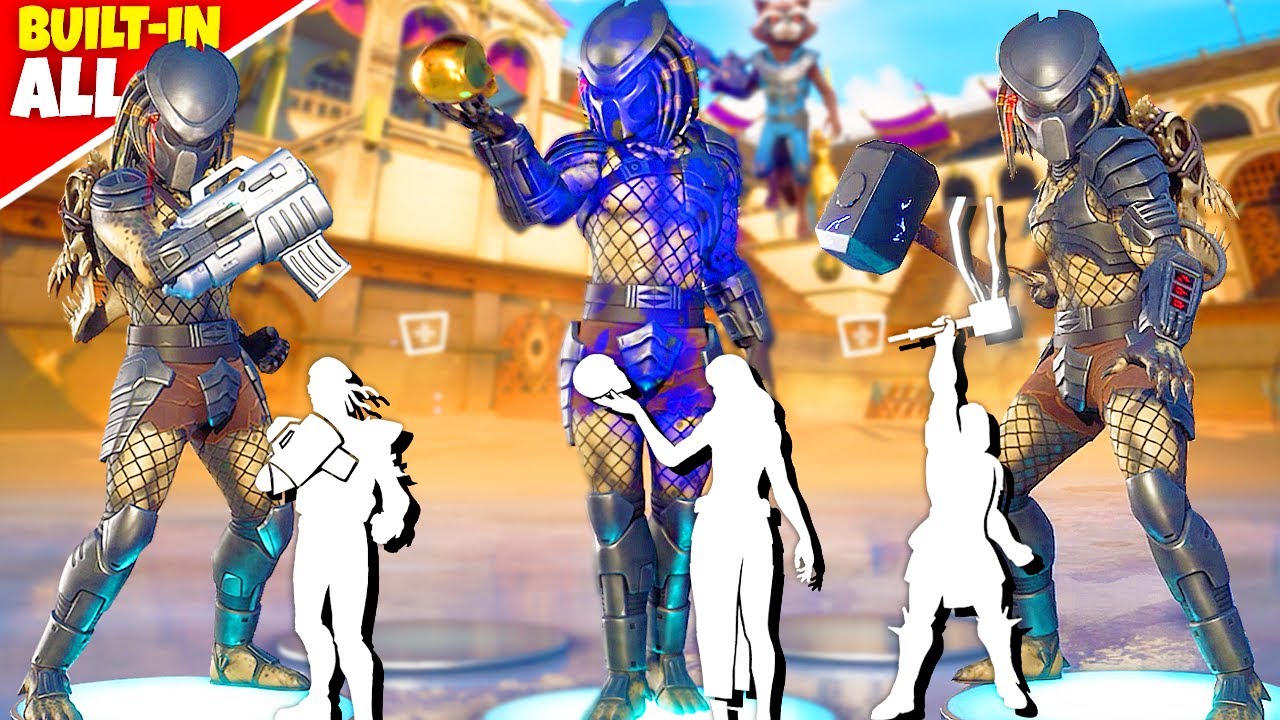 Fortnite Predator Trailer & ALL Built-In Emotes (own Bio-Helmet, Venom, Iron Man, Mystique & more)