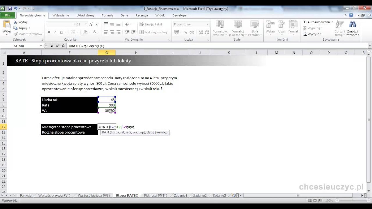 Kurs Excel Controlling i Finanse - [lekcja #4] - Stopa procentowa - RATE()