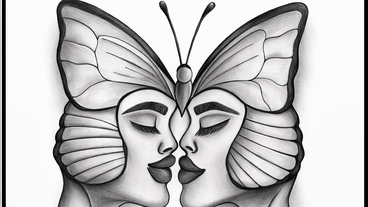 Butterfly Illusion Drawing 🦋 | Two Faces Optical Illusion Pencil Sketch | Creative Art #drawing #art