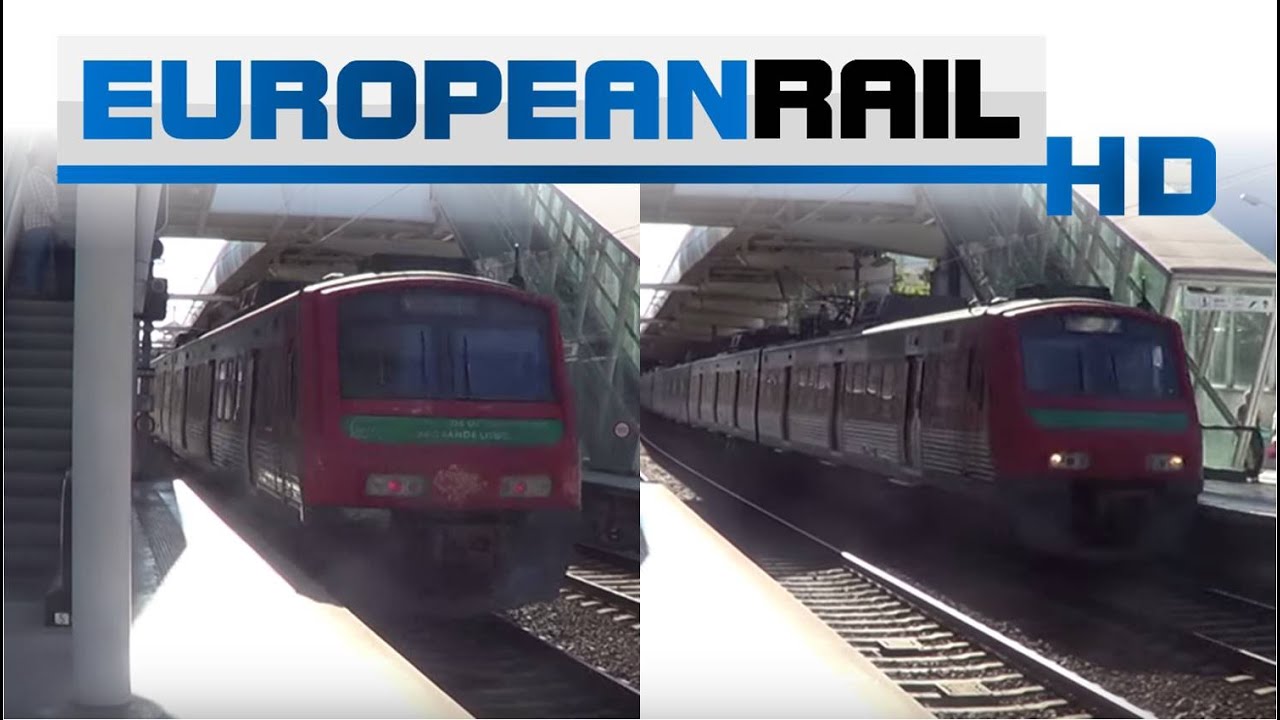 Comboios de Portugal 2300 + 2400 EMU 8 car departs and 8 car arrives Roma Areeiro Station