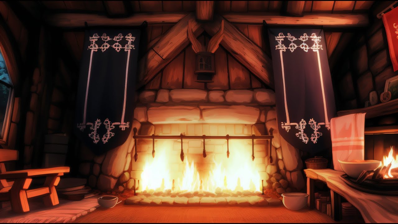 Relaxing Valheim Ambience | Light Rainstorm and Crackling Fire Sounds for Sleeping | 1 Hour