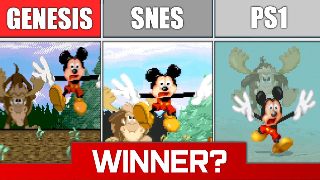 Mickey Mania - Sega Genesis vs SNES vs Playstation: Visuals, Sound, Framerate upscaled Retrotink5x