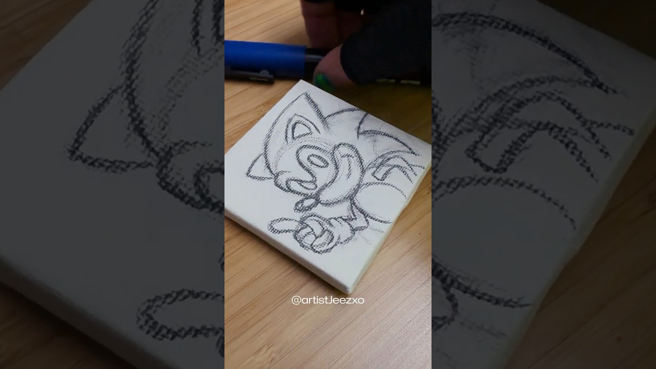 Drawing Sonic the Hedgehog with Posca Markers! Mini Canvas! #shorts